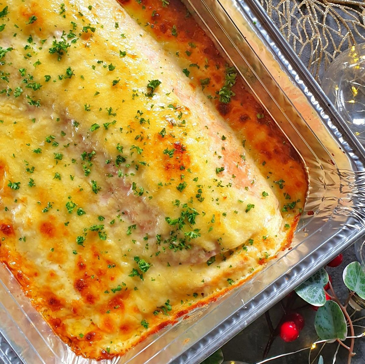 Baked Salmon w/ Cheesy Mayo Garlic